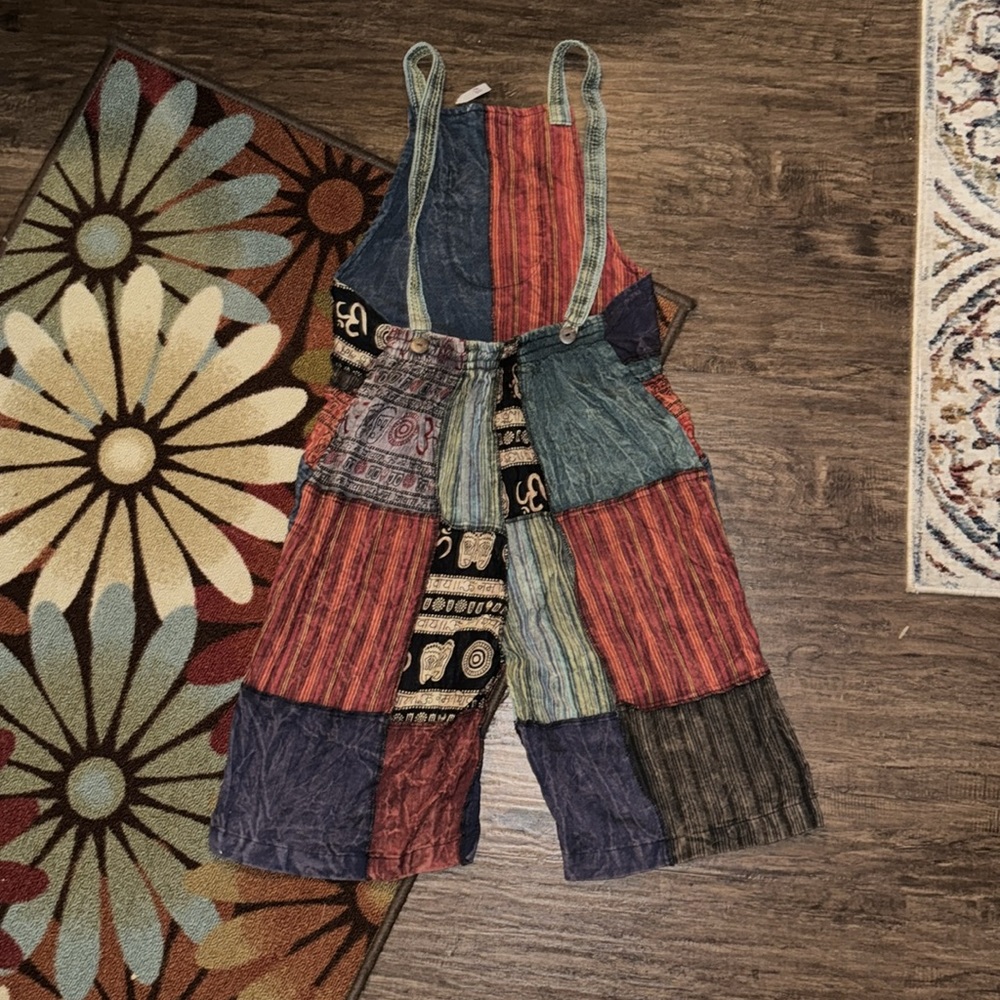 Patchwork short overalls - image 3